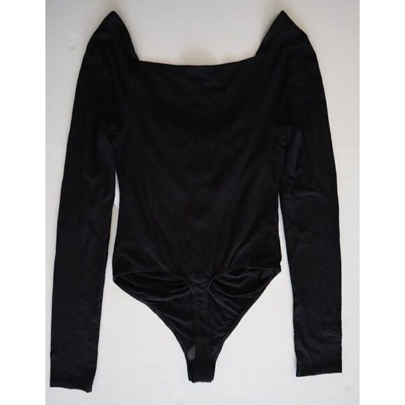 Good American GB0395 Women Sz 2/M Black Good Touch Ruched L/S Thong Bodysuit - Picture 9 of 10